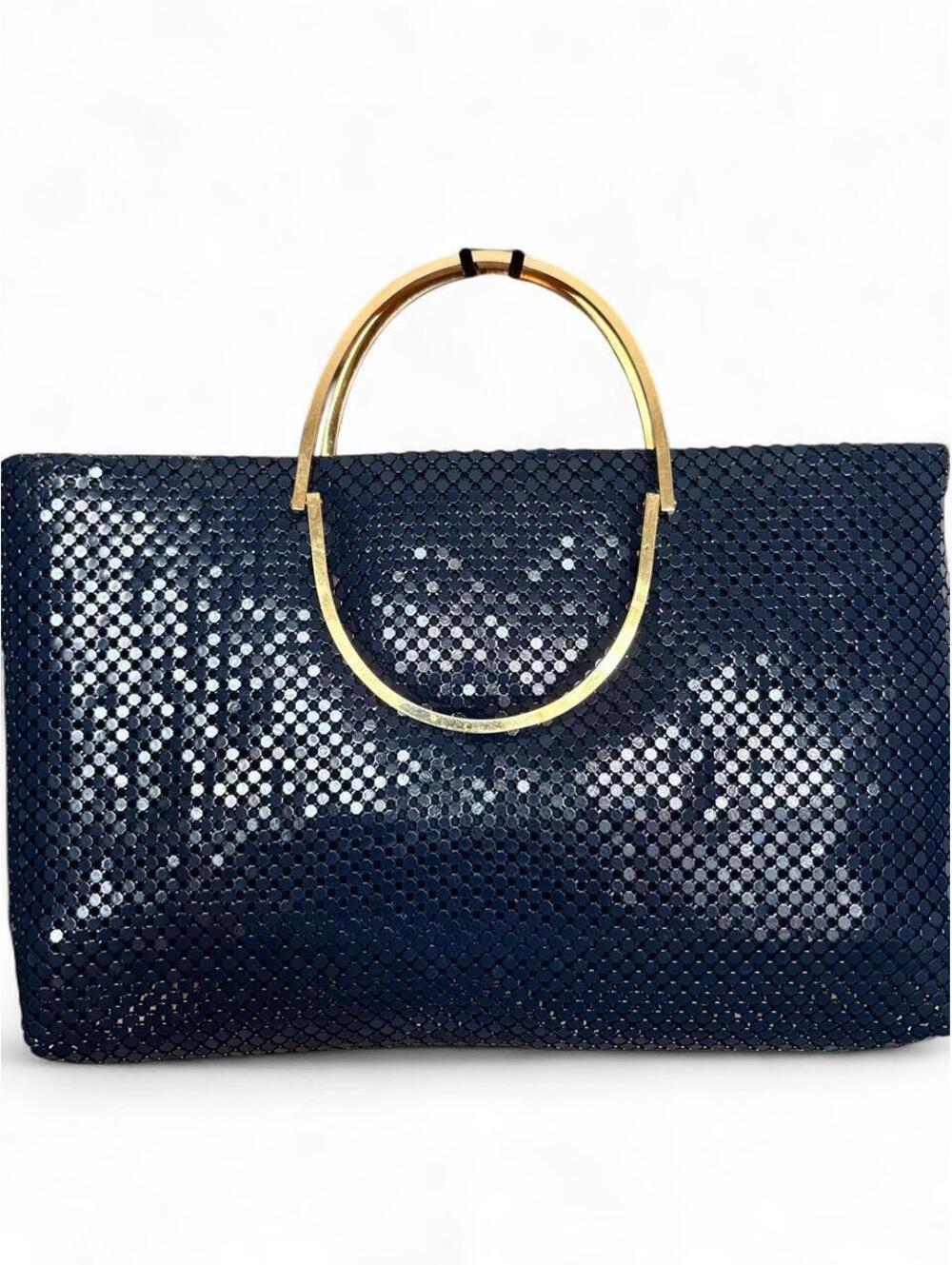 Vintage warren reed metal mesh disco glam navy blue clutch bag